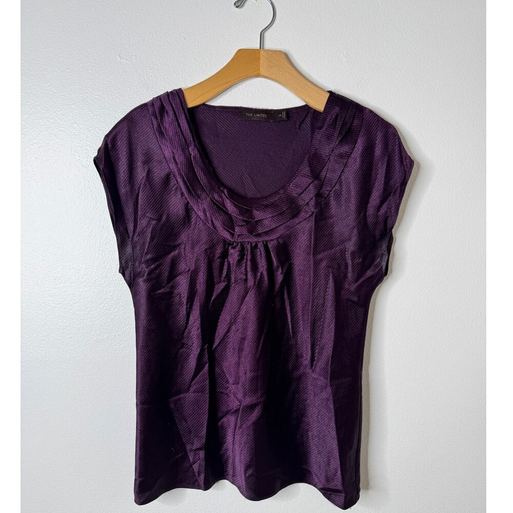 The Limited Y2K Dark Purple Satin Scoop Neck X-Small Top Cap Sleeve Blouse